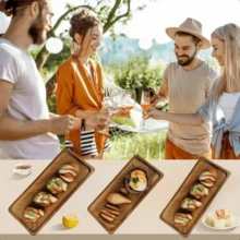 1 件/2 件加大号红木装饰托盘，矩形长茶盘，早餐拼盘，甜点架，适用于水果、面包、寿司、汉堡、咖啡、茶，适用于厨房储存、柜台托盘、节日派对、婚礼、食物服务