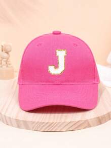 1pc Girl Letter 26 Printed Baseball Cap, Deep Pink, Sun-Protection, Suitable For School Activities And Holiday Gifts, Spring/Summer - Hot Pink - View 45