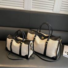 حقيبة سفر كبيرة السعة ذات لون مكتلب، مع إغلاق بسحاب، مناسبة للرحلات التجارية والسياحية وحقيبة المدرسة وملحقاتها