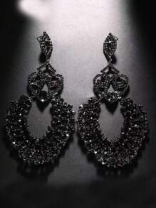 European & American Style Silver Needle Drop Earrings, High-End Rhinestone Diamond Earrings, Exaggerated Jewelry - Black - View 2