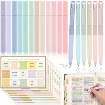 Bible Journaling Kit, 12 Pastel Bible Highlighters And 6 Pens With 120 Laminated Tabs, Bible Study Kit For Women & Men Office School, Christian Study Supplies