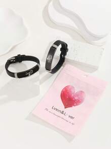 ATLVXJL 2pcs/Set Couples Matching Bracelet Figure The Only Love Show Love By Pushing A Heart Know You Love You Pattern Black Stainless Steel Jewelry Set Charm Silicone Bracelet Luminous Glow In The Dark For Women Valentine's Day Gift Or Couple Loved Ones Holiday Gifts