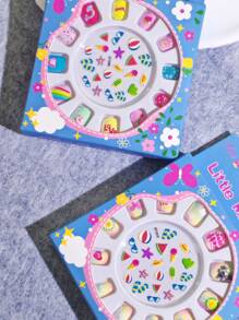 2 Box Of 24pcs Nails, Press On Nails, Cute Cartoon Fake Nails With Nail Stickers For Children, Waterproof Nail Stickers, Colored Nail Stickers, Party Toys, Birthday Gifts.