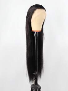 Peluca frontal con encaje transparente sin pegamento de 13 x 4 pulgadas con cabello de bebé alrededor, línea del cabello previamente ondulada, cabello liso tipo bob, color negro natural, adecuada para varias razas, uso diario y de fiesta de 8 a 36 pulgadas