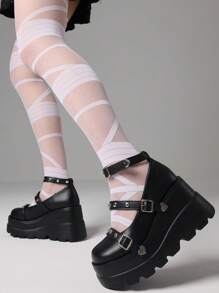 Women's Wedges Heels Platform Heels Black Mary-Jane Shoes Comfortable Heels For Women Cute Bow Heels Gothic Heels Round Toe Shoes - màu đen - Xem 2