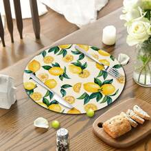 4pcs/6pcs/8pcs/Set Yellow Lemon Theme Placemats, 14 Inch Round Spring/Summer Holiday Table Mats Suitable For Party, Kitchen, Dining Room Decor