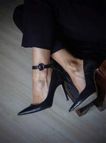 2PCS Edgy Black Leather-Look Cuff Bracelet Set With Metal Ring Detail Streetwear Accessory Adjustable Synthetic Cute And Sexy Punk Gothic Loop Strap - Black - View 5