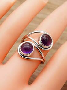 Amethyst 925 Sterling Silver Gemstone Adjustable Ring - Amethyst - View 3