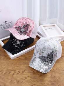 1pc Fashionable Rhinestone Butterfly Embellished Breathable Mesh Casual Baseball Cap For Women, Sparkling Summer Sun Protection Hat - Multicolor - View 8