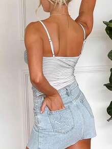 Women's Casual Striped Knit Fabric Button-Up Camisole Tank Top, Versatile For Daily Wear, Going Out, Date, Loungewear, Party Summer - Grey - View 5