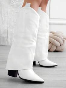 基本色简约多功能时尚女靴 - 白色 - 查看 1