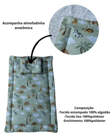 Colchonete Grande para bebê + Travesseiro + Mosquiteiro - Safári Verde - Visão 5