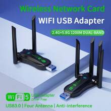 1200Mbps Dual Band 2.4GHz + 5GHz WiFi USB Adapter, USB 3.0 High Speed Wireless Network Card Receiver, Compatible With PC/Laptop Windows - Black - View 7