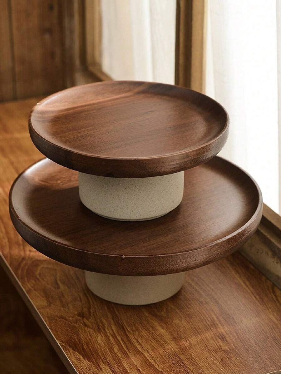 Đĩa đựng đồ ăn nhẹ trà chiều sáng tạo cho phòng khách gia đình, kẹo, hạt dưa, trái cây sấy khô, khay gỗ trưng bày trái cây có chân đế làm quà tặng Giáng sinh