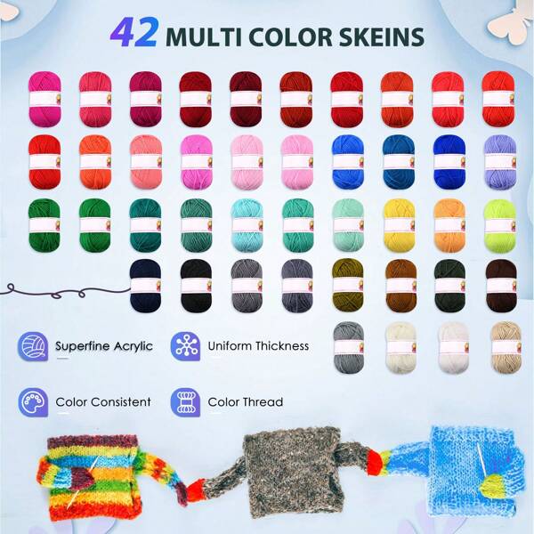 Juego de lana acrílica, 42 colores de lana para tejer 25g de lana de algodón lana acrílica para crochet y manualidades para hacer ropa para mascotas, gorros, toallas, crochet y manualidades