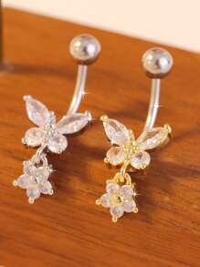 New Stainless Steel Butterfly Zirconia Navel Piercing Ring, Hypoallergenic Belly Button Ring, Fashionable - Butterfly Belly Button Ring - View 11