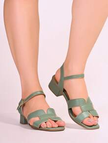 Women's Casual Comfortable Flat Low Heel Open Toe Synthetic Leather Sandals Elegant Lightweight For Everyday Walking - 綠色 - 查看 1