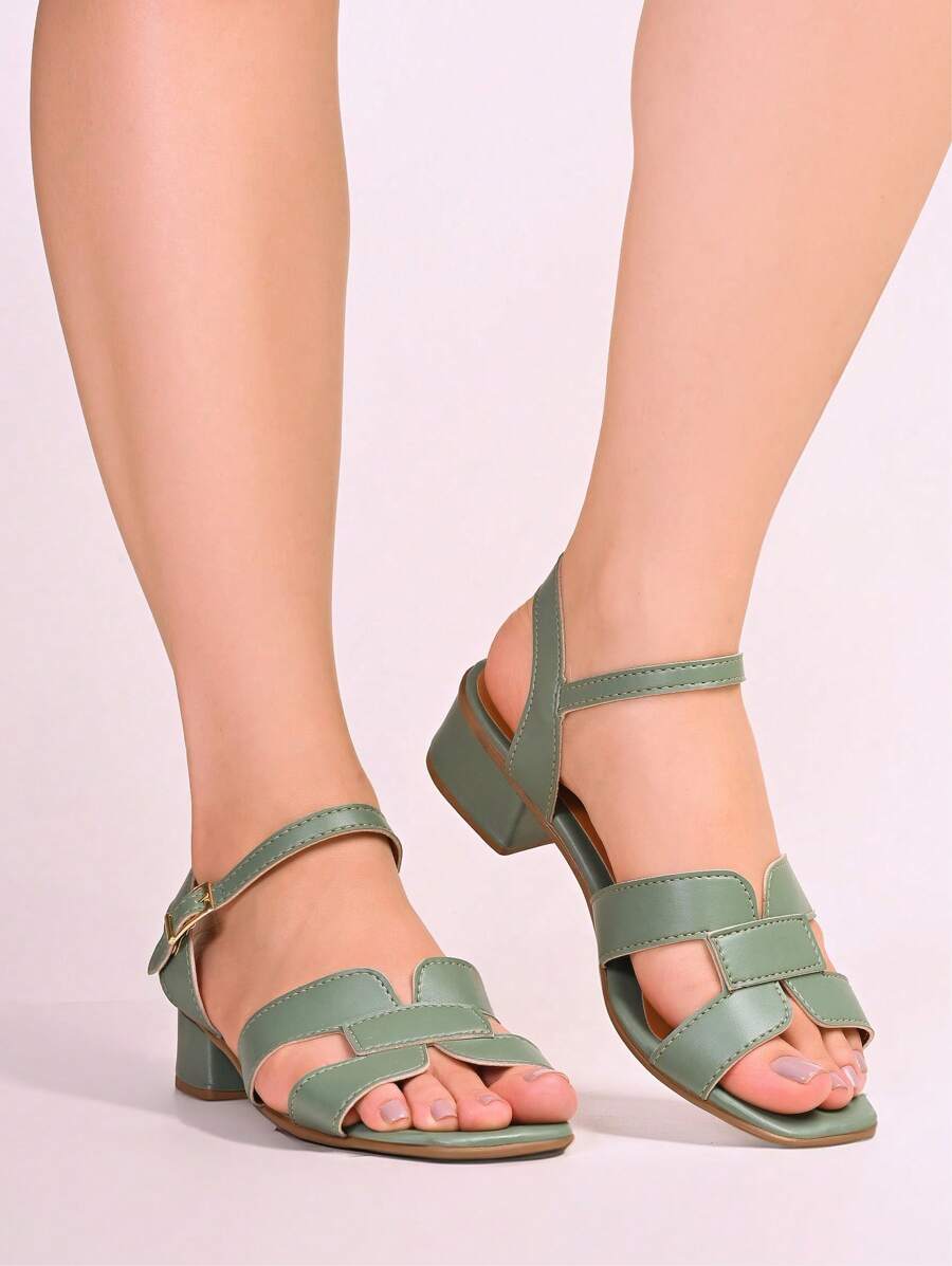 Women's Casual Comfortable Flat Low Heel Open Toe Synthetic Leather Sandals Elegant Lightweight For Everyday Walking - 綠色 - 查看 1