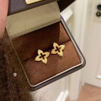 Boucles d'oreilles à clou vintage en or 18 carats plaqué pour femmes, avec zircone luxueuse