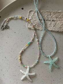 1 件波西米亚风格彩色串珠海星树脂项链，适合女士，非常适合夏季海滩度假 - 彩色 - 查看 12