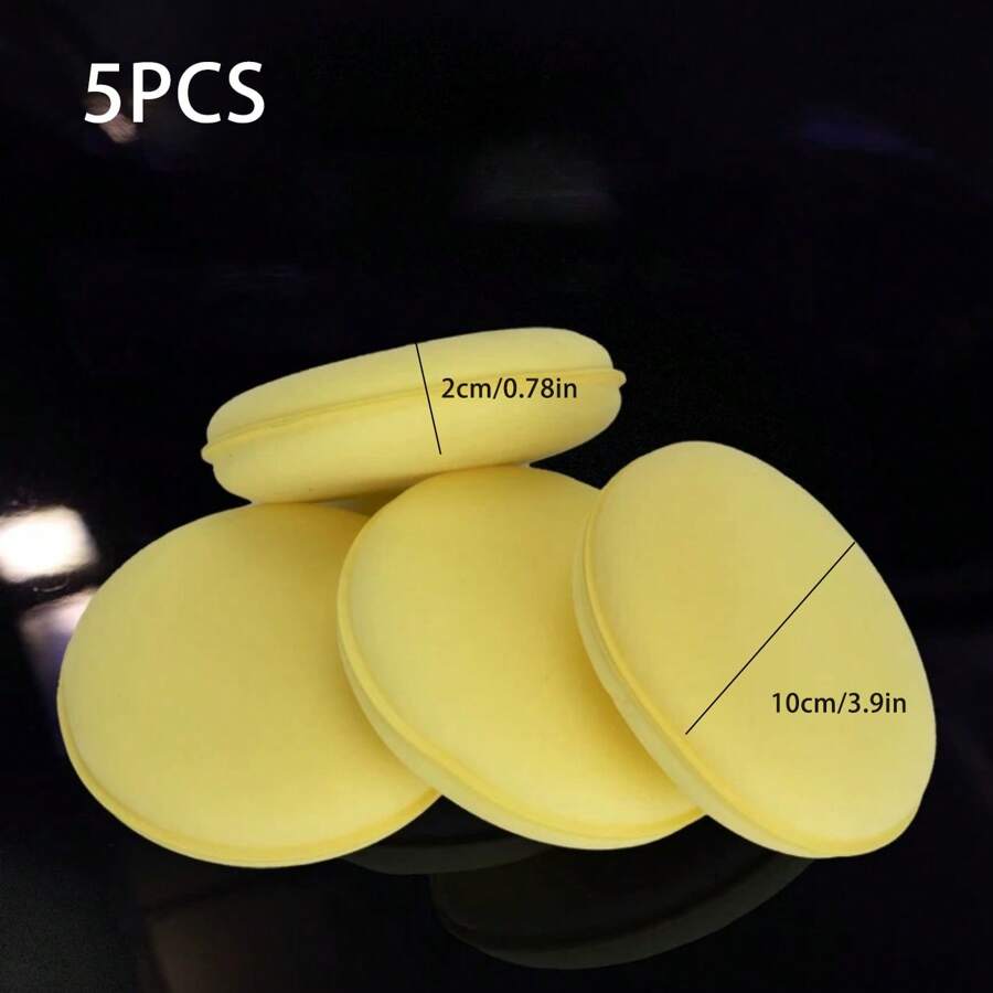 5件/12件汽车美容加厚压边打蜡海绵擦拭圆形手工漆面打蜡镀膜抛光保养工具 - 黃 - 查看 1
