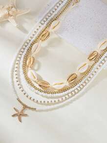 5 件套波西米亚风格多层项链时尚贝壳海星米珠多层项链套装 - 5件套 - 查看 2