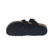 Women's Slide Sandals Adjustable Buckle Open Toe Slip-On Cork Footbed Slides Toe Loop Cross Strap Flat Sandal Comfort Casual Summer Slippers Shoes - 黑色 - 查看 7