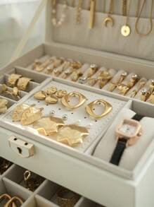 3-Layer Locking Large Capacity Jewelry Storage Box, Portable Jewelry Storage Box, Dresser Jewelry Storage Box With Drawer - White - View 8