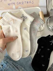 5 Pairs Women's Breathable Cute Bow Short Socks, Suitable For Daily Wear And Outdoor Activities - Multicolor - View 10