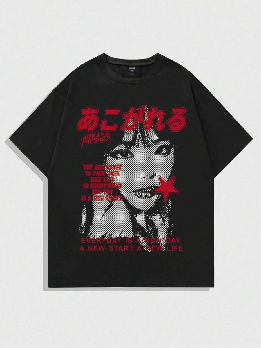 New Life Girl Streetwear Gothic Street Rock Metal T-Shirt Unisex Men Women 100% Cotton Top Premium Streetwear New Arrival Various Colors!! Plus Size - 黑色 - 查看 1