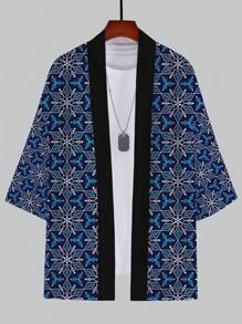 Men's Snowflake Print Sun Protection Beach Robe, Casual Summer Style - Black - View 3