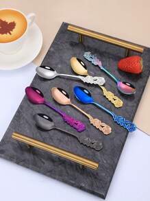 1 pieza Cucharilla de café con forma de rosa de acero inoxidable, artículos de uso diario y útiles escolares