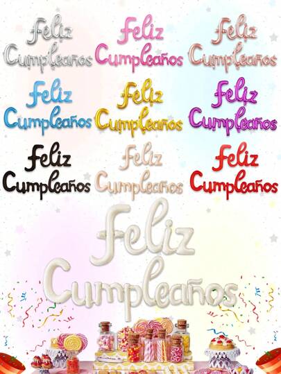 Set de 3 globos de lámina con la frase "Feliz Cumpleaños" en español, en colores crema, caramelo, oro, plata, rosa, oro rosa, azul, rosa, rojo y negro. Globos colgantes adecuados para fiestas de cumpleaños, eventos en el hogar y decoración de habitaciones.