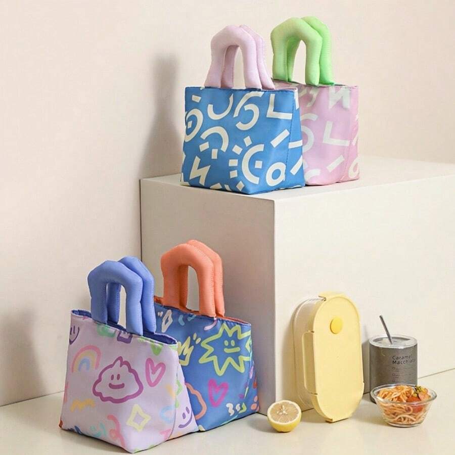 1 Bolsa Grossa para Lanche com Isolamento, Bolsa para Lanche com Desenho à Mão Livre, para Estudante e Trabalhador de Escritório, com Arroz