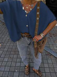 Áo khoác cardigan dệt kim dáng rộng tay ngắn cổ chữ V màu trơn mới cho mùa Xuân/Hè, thiết kế vai rớt, áo len tay ngắn nhẹ nhàng thoải mái cho nữ, thích hợp cho kỳ nghỉ, món đồ thiết yếu cho năm mới. - Trung Lan - Xem 4