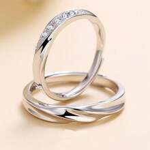 2 Adjustable Sterling Silver Rings Simple Light Luxury Micro-Set Zirconia Couple Rings Valentine's Day Pair Rings Women's Engagement Rings, Commitment Rings, Wedding Eternal Rings, Couple Rings Jewelry Gifts Gifts For Friends