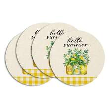4pcs/6pcs/8pcs/Set Yellow Lemon Theme Placemats, 14 Inch Round Spring/Summer Holiday Table Mats Suitable For Party, Kitchen, Dining Room Decor