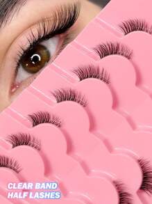 Asiteo 7对自然透明半眼假睫毛，狐狸眼和猫眼加长款，柔软轻盈，适合新手，易于佩戴，适合日常约会。假睫毛