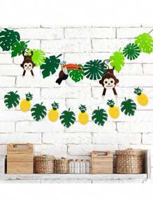 1 Set Tropical Felt Leaf Garland - Hawaiian Party Summer Fun Birthday Party Backdrop, Party Decoration Bunting, Dinosaur & Forest Theme, No Electricity/Battery Needed Zoo Animal Hanging Decor