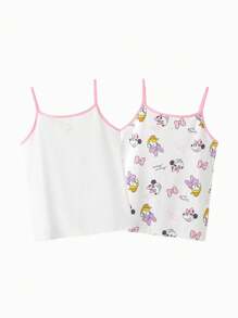Balabala Young Girl Cute Cartoon Graphic Sleeveless Cami Top, For Summer - White and Red - View 2