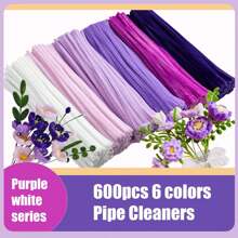 601pcs 6 Colors Purple Pink Blue Green Brown White Series Pipe Cleaner Set With 1 Tutorial Video, DIY Pipe Cleaners Bulk, Encrypted Chenille Stems, Pipe Cleaners For Crafts, Pipe Cleaner Crafts Art And Craft Decoration Chenille Stems Supplies, Mother's Day Gift - Multicolor - View 4
