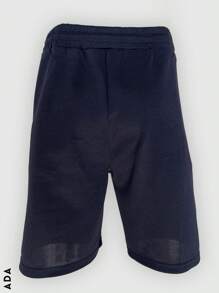 Men's Casual Sports Shorts, Letter And Line Print On The Leg, Natural Waist With Drawstring And Loose Leg Fit, Functional Pockets With Closure For Added Security, Polyester And Spandex Fabric, Suitable For Spring And Summer Seasons, Very Cool And Comfortable, Ideal For Sports Or Casual Use. - Màu xanh lam - Xem 2