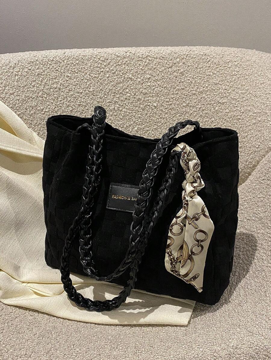 2025 Summer New Fashion Large Capacity Shoulder Handbag Women Commute Tote Bag With Free Scarf (Scarf Color Randomly Delivered)