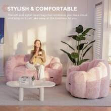 MAXYOYO Adult Bean Bag Chair,Loveseat  Or Single Floral Bean Bag Sofa, Super Soft Loveseat, Living Room Bedroom Faux Fur Reading Chair, Pink - 粉色 - 查看 10
