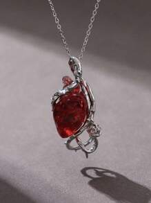 1pc Dark Gothic Style Hollow Thorns Wrap 3D Heart Pendant Necklace, Vine Spike Exaggerate Halloween Couple Clavicle Chain With Thorn Flower