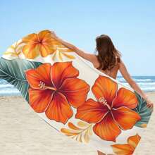 1 件 29 英寸 X 58 英寸 31 英寸 X 71 英寸超大速干沙滩巾，带有夏威夷花朵图案 - 轻质、超强吸水涤纶，非常适合运动和户外活动夏季旅行、度假浴室装饰海滩必需品 - 白色 - 查看 1