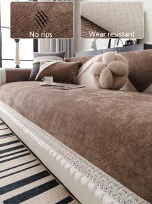 1pc All-Season Warm & Soft Chenille Sofa Seat Cushion Cover, Modern Minimalist Style Dust & Slip Resistant Sofa Slipcover For L-Shaped, 1-4 Seater Sofas, Bedroom, Office, Living Room, Pet Friendly, Machine Washable - Coffee Brown - View 2