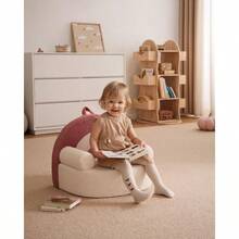 Toddler Chair Comfy, Foam Kids Chair With Soft Teddy Plush, Toddler Reading Armchair With Cute Rainbow Designs,Light Cream