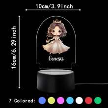 1 pièce Lumière d'illusion LED 3D de lampe de nuit décorative de cadeau d'anniversaire avec personnalisation de nom de princesses de bande dessinée, lumière chaude, cadeau de Noël