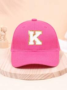 1pc Girl Letter 26 Printed Baseball Cap, Deep Pink, Sun-Protection, Suitable For School Activities And Holiday Gifts, Spring/Summer - Hot Pink - View 16